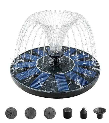 6.3" Solar Bird Bath Fountain Pump with 5 Spray Patterns | 7V 1.4W Panel, 70cm Spray Height, 160L/H Flow Rate, Detachable Filter Box, Adjustable Nozzles, Easy Setup - color: Black
