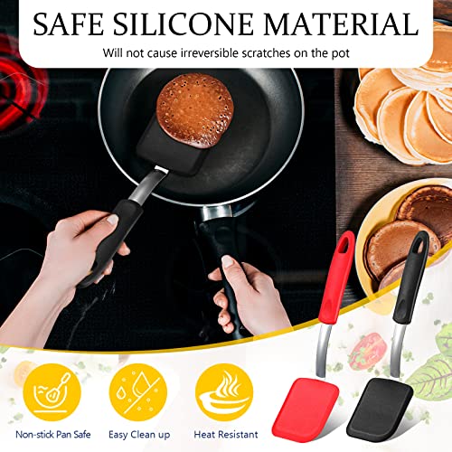 Silicone Cookie Spatula Turner 2 Pack Mini Brownie Spatula Flexible Kitchen Small Silicone Turner for Nonstick Cookware Heat Resistant No Scratch Flipper for Egg(Solid Flat,Black, Red) - color: Black, Red