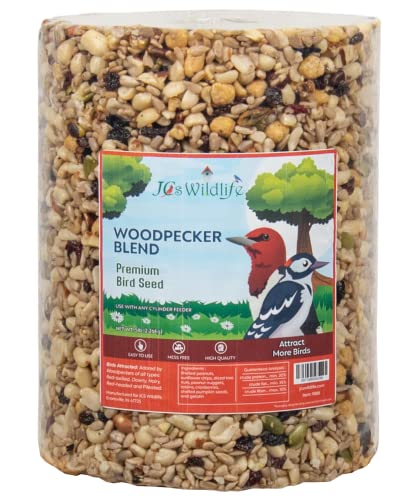 JCs Wildlife Bird Seed Cylinder with Hole Variety Pack, Premium Blends Wild Bird Food for Outside Feeders, Cardinals Woodpeckers Finches Bluebirds Chickadees, Made in the USA, Large, 5 Pack