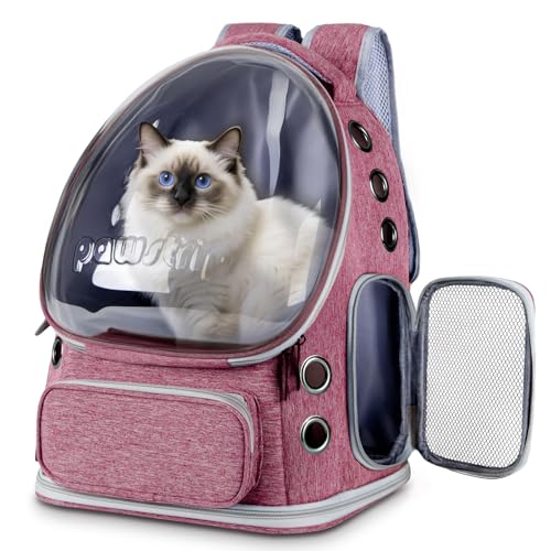 Cat Backpack Carrier with Large Space Bubble Window, Airline Approved Breathable Pet Carrier for Small Dogs Cats up to 15lbs, Foldable for Travel Hiking & Outdoor Use - color: Pink
