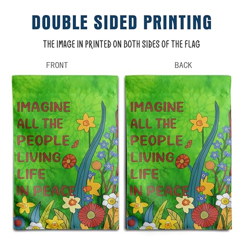 Imagine All the People Living Life in Peace Garden Flag Green 28x40 Double Sided Large Summer House Flags Flower Yard Banner - color: greenpeace