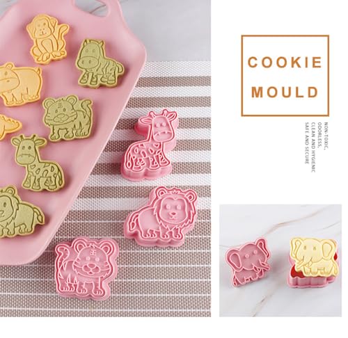 8Pcs Farm Animal Cookie Cutters with Cookie Stamps, Cute Cookie Cutters for DIY Biscuit Snacks Cheese Baking (With 30 Animal Bags) - color: Animal