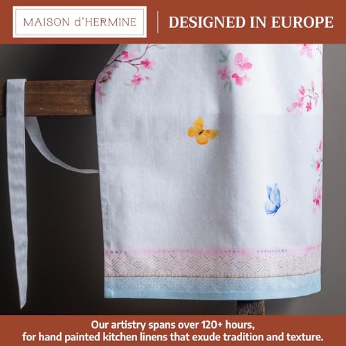 Maison d' Hermine Aprons for women with Pocket 100% Cotton (27.50"x31.50") | Adjustable Neck Strap & long ties Apron Men Chef Wedding Cooking Gardening Server Maid - color: 053 - Blossoms in Spring