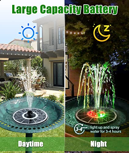 SZMP Solar Fountain Upgraded 100% Glass Panel, 3.5W Solar Powered Water Pump Built-in 2000 Battery with 7 Nozzle & 4 Fixer, Solar Bird Bath Fountain for Garden, Pool, Outdoor (Colorful) - color: Colorful Led Lights