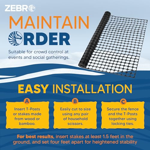 ZEBRO 4' x 100' Black Plastic Garden Fence Roll – Light Duty Mesh Fencing for Temporary Fence, Snow, Garden Netting, Animal Barrier, Agricultural Fencing & Lawn Protection - color: Black, size: Light-Duty 4' x 100'