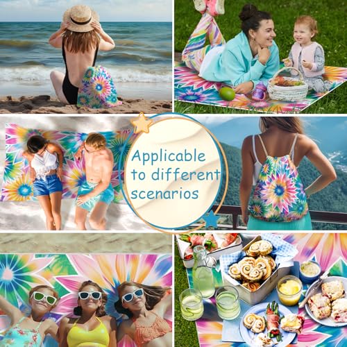 Tie Dye Beach Towel Bag - Summer Colorful Picnic Blanket Travel Camping Towel for Family - color: Tie Dye Multi