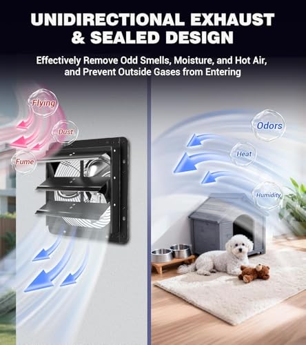 YOZON 10 Inch Attic Fan with Thermostat, Garage Exhaust Fan with Smart Temperature Humidity Controller, EC Motor, 700 CFM, 10-Speed Adjustable for Chicken Coops, Greenhouses, Workshop Ventilation - size: 10 INCH