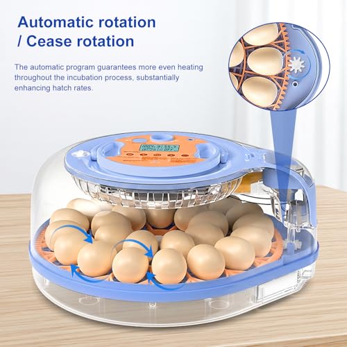 26 Eggs Incubator with Voice Control, Automatic Egg Turning & Humidity Control, °F/°C Switchable, Built-in Egg Candler, Poultry Hatcher for Chicken Duck Bird Eggs - Blue - color: Blue