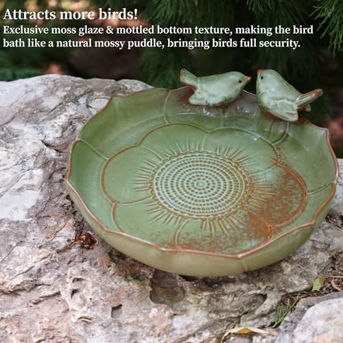 Moss Green 9.45 Inch Ceramic Heavy Duty Wild Bird Bath Bowl or Feeder for Outdoor Garden, Bowl Only - color: Cyan