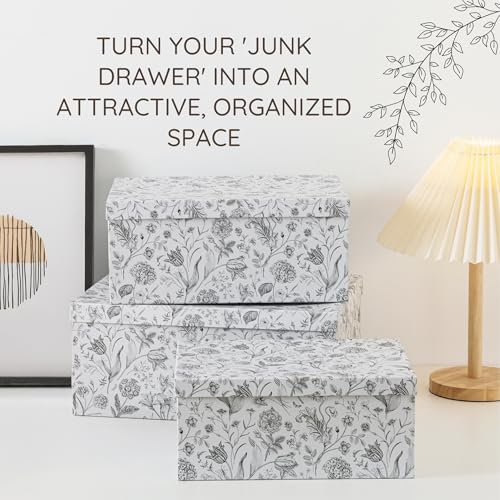 Soul & Lane - Modern Meadow Decorative Storage Boxes with Lids, Set of 3 | Large Nesting Cardboard Keepsake Boxes for Memories, Photos and Gifts, Pretty Modern Floral Containers for Home Decor - color: Modern Meadow