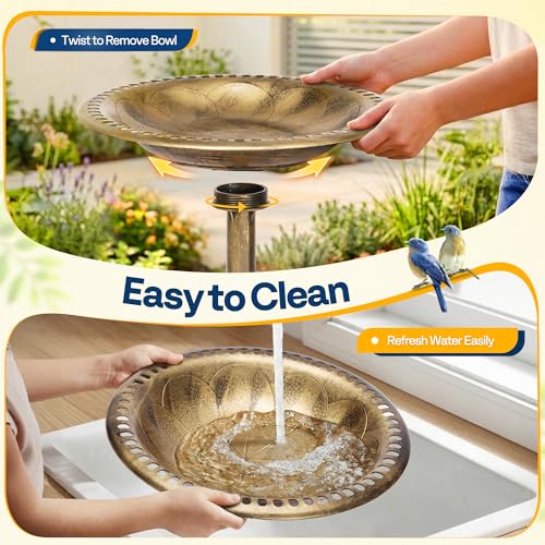 VIVOHOME Bird Bath for Outside, Polyresin, Pedestal, Antique Copper | Weather-Resistant, 20-Inch Bowl, 28-Inch Height, for Outdoor/Garden, Bird-Friendly, Easy to Clean - color: Antique Copper