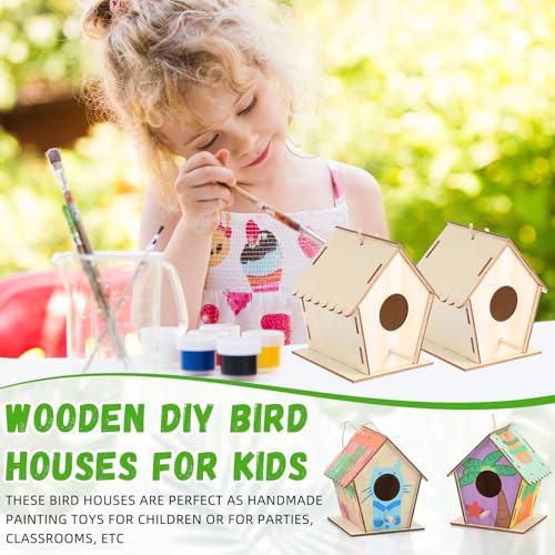 DoubleFill 36 Pack 4.3" Wooden Bird Houses Bulk for Kids with Front Perch Peg, DIY Kid Art Craft Outdoor Birdhouse Kit Unfinished Hanging Birdhouse Class Activity for Girls Boys to Build and Paint