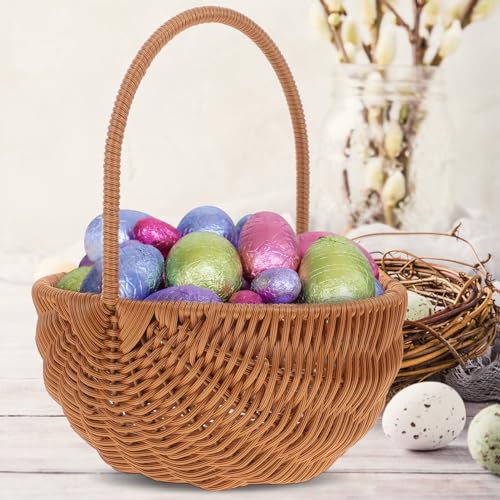 SEWACC Wicker Basket with Handle Weaving Easter Basket Flower Girl Picnic for Home Party Wedding Decor