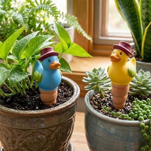 4 Pack Self Watering Globes, Duck-Shaped Automatic Plant Watering Devices with Terracotta Spikes, Slow Release Plant Waterer for Indoor/Outdoor Potted Plants