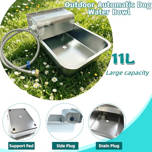 Automatic Dog Water Dispenser,Wide Mouth Design,Water Level Control | 11L Stainless Steel Outdoor Dog Water Bowl,with Float Valve Auto Refill for Dogs, Alpacas & Livestock,with 3/4" Brass Adapter - size: Large - Fixed Water Level