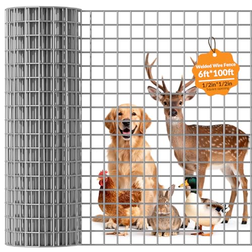 Welded Wire Fence 1/2‘’x 1/2‘’ 6ft x 100 ft,Vinyl Coated Welded Wire Mesh Roll,16GA Heavy Duty Galvanized Chicken Wire Fencing, Hardware Cloth for Yard Vegetable Protection Goat & Poultry Netting - size: 6' x 100'-16 Gauge(Silver)