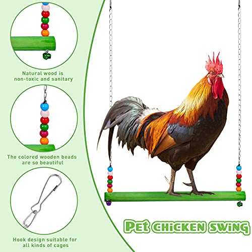 Gejoy 6 Pieces Chicken Toys for Coop Accessries Wooden Stand Mirror with Bells Coop Swing Veggies Fruit Skewer Vegetable Hanging Feeder Chewing Foraging Toys for Chicken