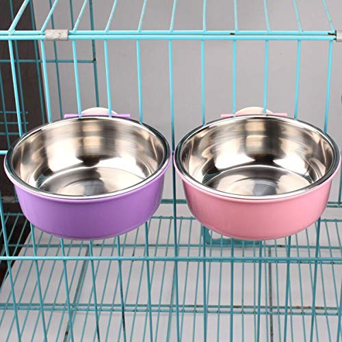Crate Dog Bowl Removable Stainless Steel Water Food Feeder Bowls Cage Coop Cup for Cat Puppy Bird Pets - color: Purple, size: Small