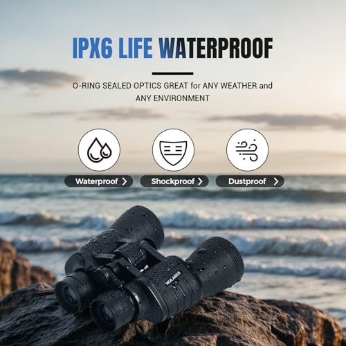 20x50 High Powered Binoculars for Adults, Waterproof Compact Binoculars with Low Light Vision for Bird Watching Hunting Football Games Travel Stargazing Cruise, Christmas Birthday Gifts for Men