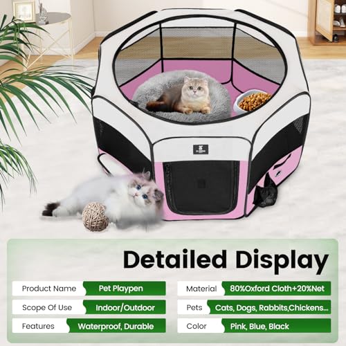 X-ZONE PET Dog Playpen Portable Pet Play Pens for Puppies, Cat, Rabbit, Chicks, Foldable Exercise Play Tent Kennel Crate, Indoor/Outdoor Travel Camping Pink Small - color: A Pink, size: Small