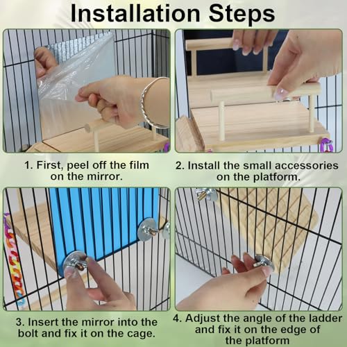 Bird Perches Platform Swing for Cage Bird Toys with Bird Mirror | Climbing Frame for Lovebirds, Budgies,Pacific Parrotlets,Chinchilla, Hamster Gym Exercise