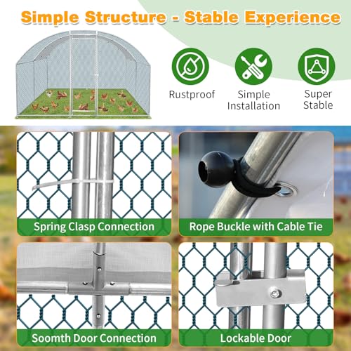 Outvita 13×10 FT Large Metal Chicken Coop Walk-in Poultry Cage | Waterproof & Anti-UV Round Arch Cover and Galvanized Mesh Support Ducks, Rabbits, Hens, Yard, Backyard or Farm Us - size: 156.0"L x 120.0"W x 78.0"H