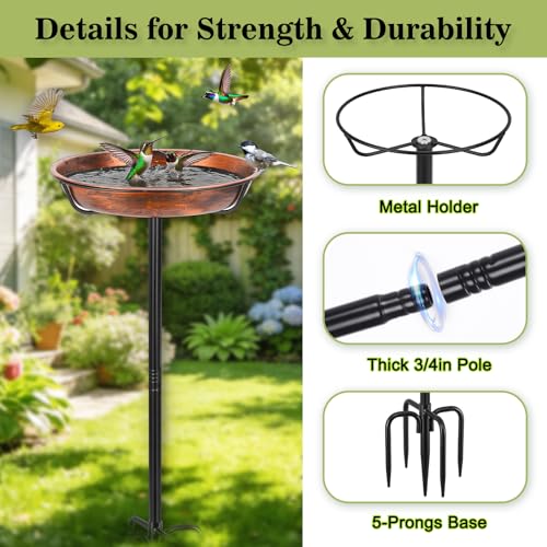 Gtongoko Metal Bird Bath for Outdoors, 34" Tall Bird Bath with 12" Removable Bowl, Heavy Duty 5-Prong Stable Base, Easy-to-Clean Heavy Duty Birdbath & Bird Feeder for Garden, Patio, Yard - size: 12″ dia, 2″ depth bowl