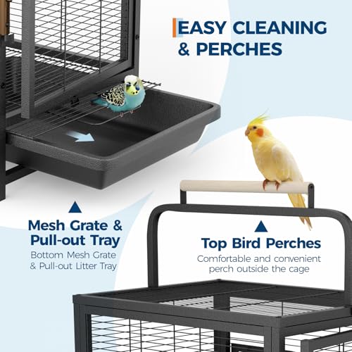 GarveeHome Bird Cage, 25in Parakeet Cage, Bird Travel Carrier for Parakeets, Canaries, Lovebirds, Small Quaker, Cockatiels, Budgie, Green Cheek