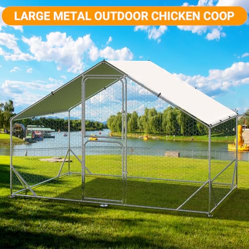 Large Metal Outdoor Chicken Coop – Spacious Run Poultry Cage with Waterproof & Anti-UV Cover – Multifunctional for Chickens, Ducks, Geese, Rabbits 9.8' x 6.5' x 6.5'