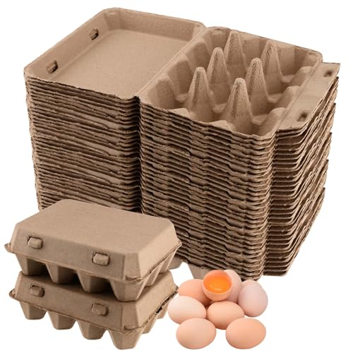 SEUNMUK 50 Pack 12 Cell Empty Egg Cartons,Brown Pulp Fiber Egg Tray Holder Stackable Egg Container holder with Lids for Storing Eggs ﻿ - size: 50 Pack 12 Cell
