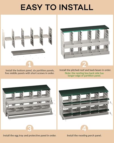 Chicken Nesting Box for Laying Eggs, 10-Compartment Galvanized Steel Nesting Boxes for Hens, Front Access Egg Tray, Easy Wall Mount Design, Includes 10 Training Eggs - color: Green