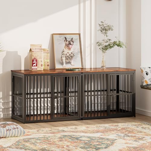Lyromix 33'' Dog Crate Furniture with 3 Doors for Small to Medium Dogs | Wooden Kennel End Table, Heavy Duty Indoor Cage for French Bulldog, Beagle, Multiple Units Can be Combined, Rustic Brown - color: Brown, size: M(33.07''×22.05''×25.98'')