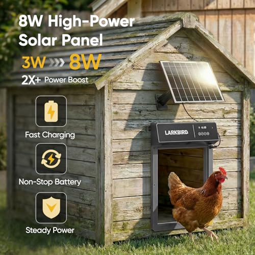 Larkbird Upgraded Automatic Chicken Coop Door, Solar/Battery Powered, Gray | Auto Chicken Door with Bluetooth App Control, Custom Audio Recording, Timer & Light Sensor, Anti-Pinch Design - color: Grey