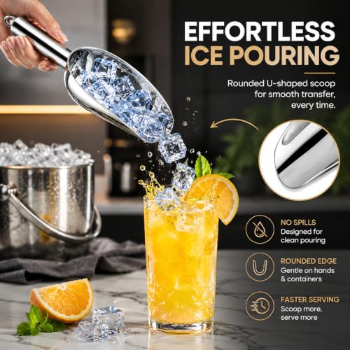 JBscoop Stainless Steel Scoop for ice, 9.6 Inch Metal Food Scoop Kitchen Bar Party Wedding Heavy Duty Dishwasher Safe - 8 Oz - size: 8 Oz