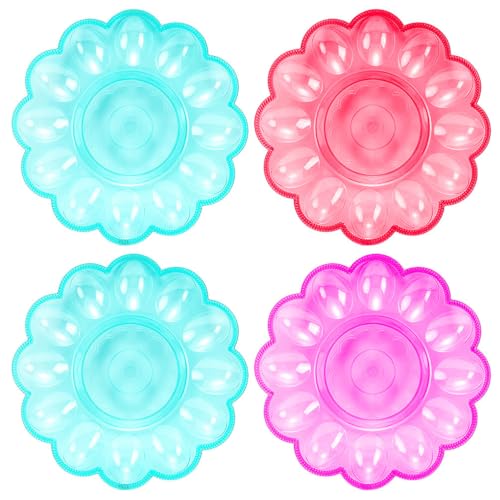 Abaodam 4Pcs Easter Plastic Egg Holder, Deviled Egg Containers Storage for Fridge, Easter, Thanksgiving Party Kitchen Supplies (Random Color)