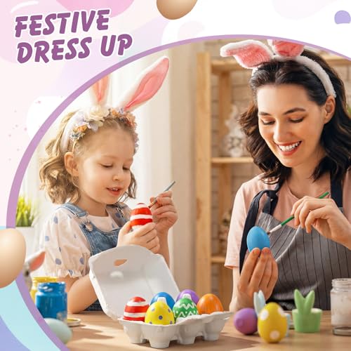 Fullhawl 24 Pcs Half Dozen Egg Cartons White Egg Holder Natural Pulp Paper for Chicken Eggs with Macaron Color Label Ribbon for Easter Gift, Arts and Crafts Reusable - style: Rectangle