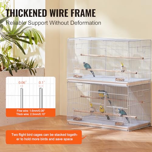 VEVOR 30-inch Flight Bird Cage, Stackable Bird Cage for Small Parrots Canaries Cockatiels Lovebirds Finches Budgies Conures Macaws Pet Travel Birdcage with Handle and Perches - color: White