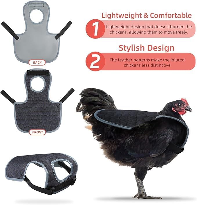 Chicken Saddles for hens, Chicken Hen Mating Saddle | Chicken Apron Back Protector for Hens With Adjustable Strap - color: Black