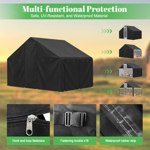 Chicken Coop Cover- Fits for 121" L x 81" W x 78.7" H Large Chicken Coop 420D Silver-Coated Waterproof, Windproof, UV Resistant Cage Cover (Cover Only, Without Frame) (121" L x 81" W x 78.7" H)