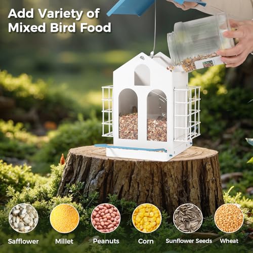 Bird Feeder for Outdoor Hanging, Heavy-Duty Metal Bird Feeder, Waterproof Metal Roof, Double-Layer Suet Cage, Large-Capacity Hanging Bird Feeder