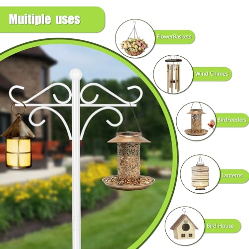 TORASO Double Shepherds Hooks for Outdoor,76.2" High Bird Feeder Pole,White | Hummingbird Feeder Stand, Suitable for Wedding/Hanging Garden/Flower Basket/Lantern/Bird Nests - color: White