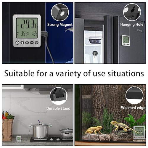 2 pcs Refrigerator Thermometer Freezer Alarm Digital Freezer Thermometer Fridge Thermometer with Extra Sensor high and Low Temperature Alarm (2, Black, ZZ10) - color: Black, size: TH1