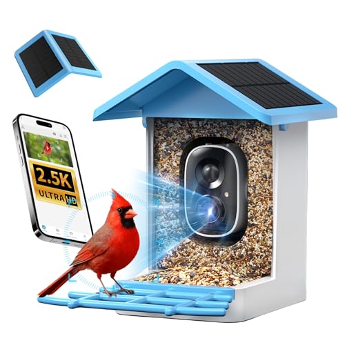 G11 Smart Bird Feeder with Camera, 2.5K, AI Bird ID, 5W Solar, Blue | AI identifies 16,000+ species; 170-degree view, dual night vision, 5000mAh battery, IP65 and 2.4GHz WiFi. - color: Blue