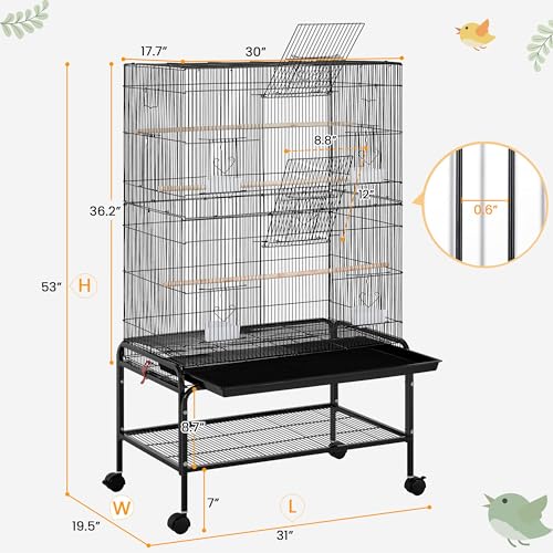 Yaheetech 53'' Large Bird Cage Budgie Cage for Parakeets Cockatiels Conures Lovebirds Parrots with Rolling Stand