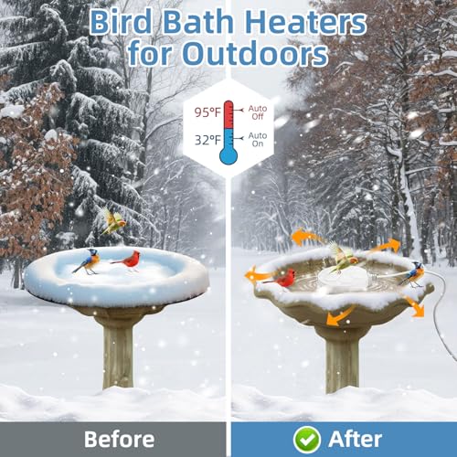 110W Bird Bath Heater for Outdoors in Winter–Submersible Pond Deicer,Cast Aluminum Thermostatic Chicken Water Heater,Power Cord 4.92 Ft/1.5M(White) - color: White