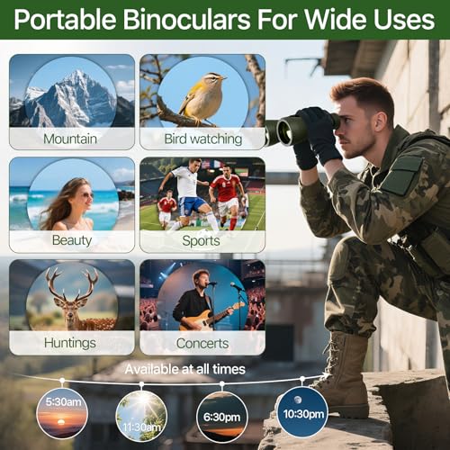 FREE SOLDIER 20x50 High Powered Binoculars for Adults, Green | With Bak4 Prism Fmc Lens, Lightweight, Portable, Waterproof, Fog-Proof, For Bird Watching, Hunting, Hiking, Concerts, Travel - color: Green