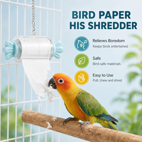 Bird Shredding Toys, Parrot Rolling Paper Play Toy with Hanging Chain, Bird Foraging Roll Paper Holder, Easy to Install Parrot Toy Accessories(Pink)