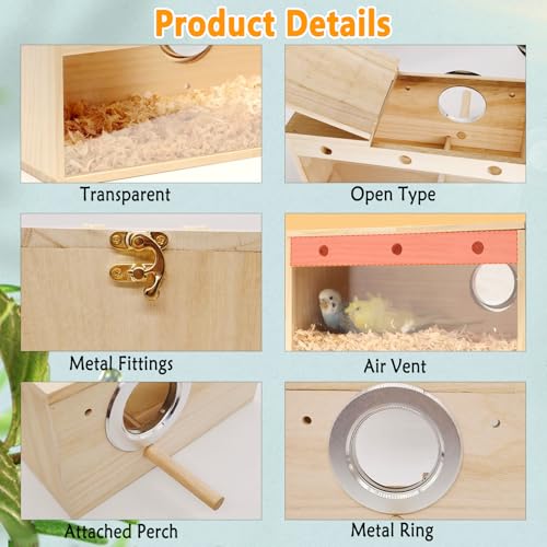 kathson Parakeet Nesting Box,Transparent Parrots Breeding Mating Boxes Nest House,Bird Cage Nesting Box for Cockatiel,Budgie,Lovebirds,Conure,Finch,Canary,L - size: L: 11.81*5.7*5.9 inches