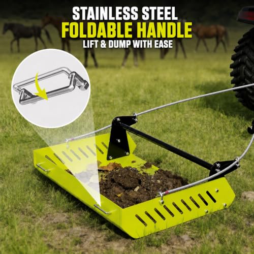 GRIND MODE Mini Horse Paddock Cleaner & Tow-Behind Trailer, Heavy Duty Manure Fork & Scoop, Efficient Yard Sweeper for Horse Manure, Drag Collector for Pasture/Yard Easy Cleanup - color: Green