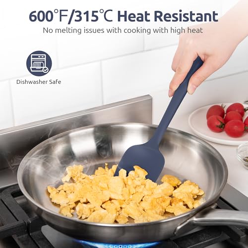 U-Taste 600ºF Heat Resistant 13.6in Long Solid & Slotted Silicone Turner and 600ºF Heat Resistat Silicone Flexible Baking Spoon Spatula & Cooking Scoop Spoonula (Midnight Blue)